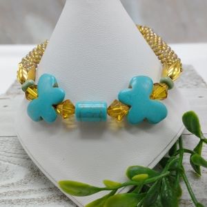 Handmade Gemstone Butterfly Beads, Spiral Bead Crochet Bracelet